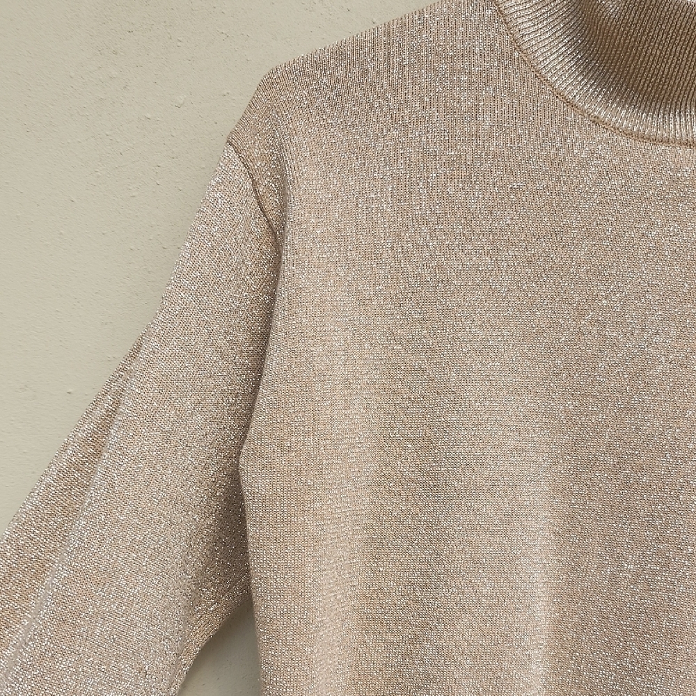 Josephine Chaus Vintage Shimmering Beige Turtleneck Sweater - Picture 5 of 6